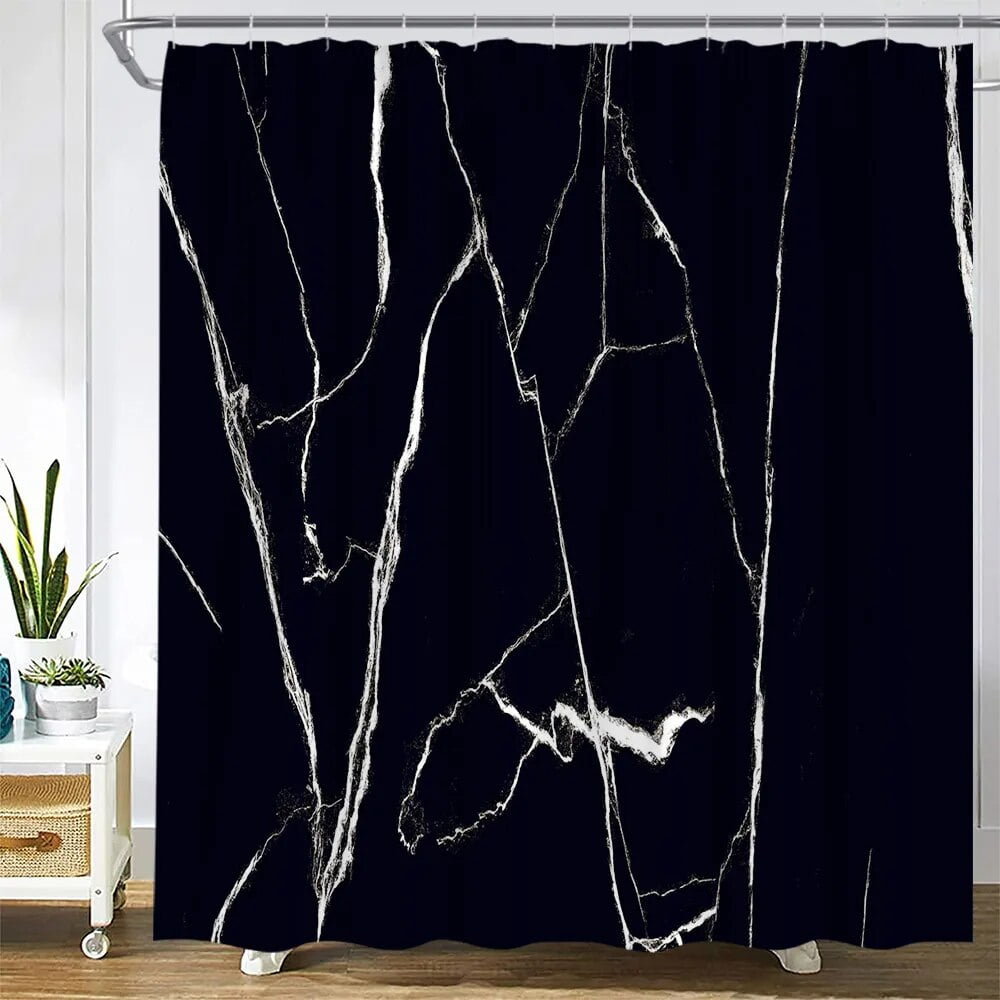 Emerald Green Marble Shower Curtain Set Luxury Gold Crack Black Texture