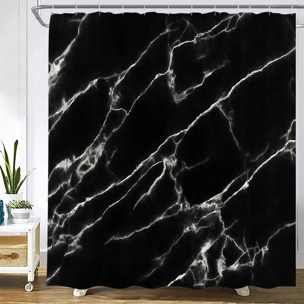 Emerald Green Marble Shower Curtain Set Luxury Gold Crack Black Texture