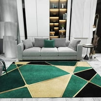 Emerald Green Marble Texture Area Rug, Luxurious Black Gold Geometric Stripes Indoor Rugs, with Anti-Slip Easy Clean Carpet for Living Room Bedroom Kitchen Dining Room Home Office-2x3ft