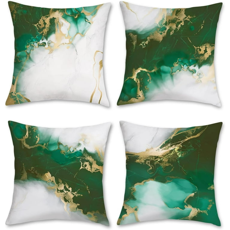 Emerald Green Marble Throw Pillow Covers 18 x 18 Inch Both Sides
