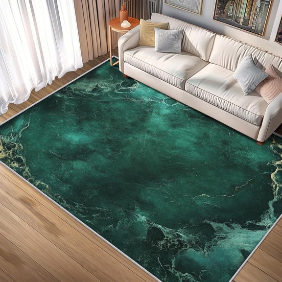 Emerald Green Marbled Area Rugs, Modern Abstract Art Pattern Carpet, Washable Non Slip Low Pile Soft Rug for Living Room Bedroom Decor Mat 5x7ft