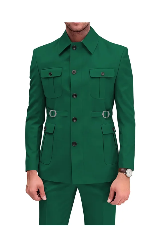 Emerald Green Men's 2 Piece Single Breasted Suits Slim Fit Jacket and Dress Pants Set for Wedding Business Prom Size 5XL