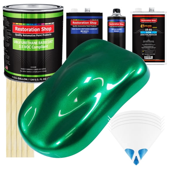 Emerald Green Metallic Low VOC SLOW Paint 1 Gal Kit URETHANE BASECOAT Clearcoat