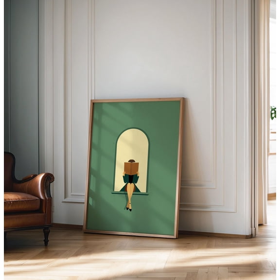 Emerald Green Minimalist Wall Art Home Decor Painting Warm Sunny Colorful Print Book Lover Home Decor Poster Dopamine Decor