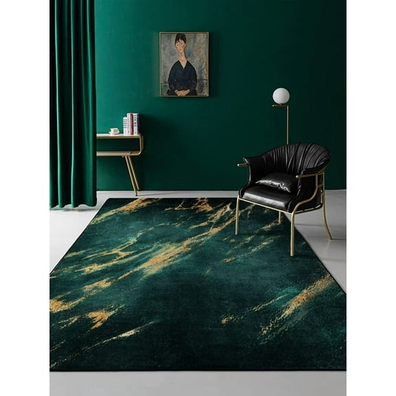 Emerald Green Modern Abstract Living Room Bedroom Dining Room Area Rug Contemporary Marble Pattern Rug for Home Office Washable Kitchen Runner Rug 2x3ft