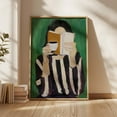 thumbnail image 1 of Emerald Green Modern Reading Woman Art, Book & Coffee Green Illustration Minimalist Striped Design, Abstract Woman Portrait Wall Art, Modern Wall Decor, 8x12 UNFRAMED, 1 of 2