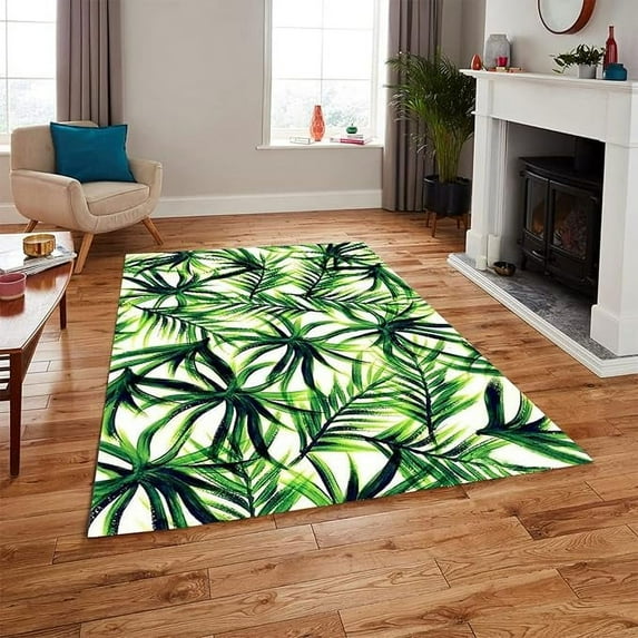 Emerald Green Palm Area Rug, Leaf Jungle Floral Decorative Rug, Indoor Rug Super Soft Machine Washable Non-Slip Durable Carpet For Living Room Bedroom Dining Room 2 x 3ft