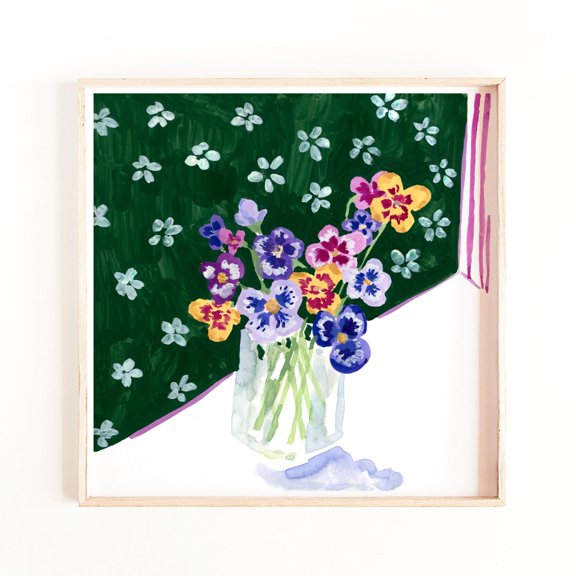 Emerald Green Pansies Art Print - Modern Floral Poster Art Print Home Decor, Unframed Poster Size 16x24 F03.1.20l967