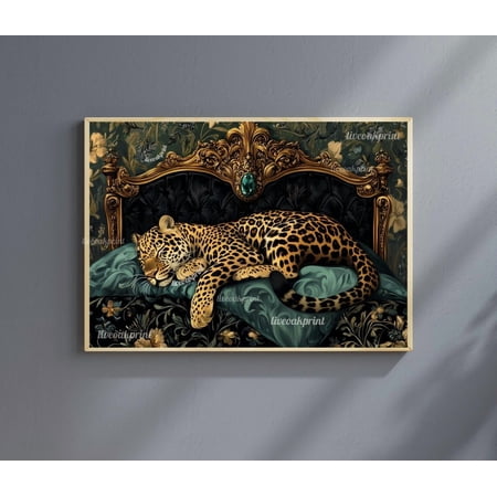 Emerald Green Panther Wall Art Moody Maximalist Decor Whimsigoth Animal Print Gothic Boho Bedroom Art Dark Eclectic Home Decor Wall Art Modern Wall Decor price history and forecast - MountKis