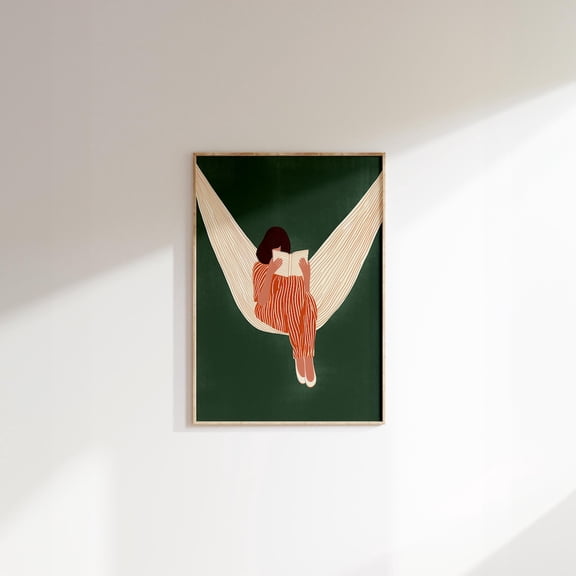 Emerald Green People Wall Art Peaceful Contemporary Artwork Minimalist Poster Living Room Wall Art Abstract Poster Book Lover Wall Art Modern, Stretched Canvas Size 8x12