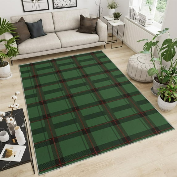Emerald Green Plaid Print Christmas Rugs Black Regular Geometric Stripe Christmas Area Rugs Modern Rug Do Not Fade Pattern Clear For Door Mats Porch Hotels 5x7ft