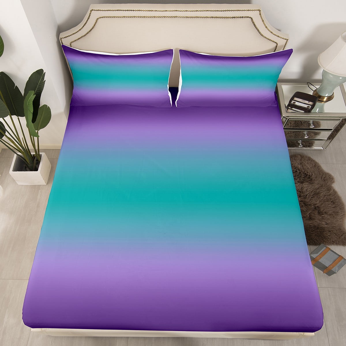 Emerald Green and Purple Bedding Sets for Boys Girls Ombre Teal Green