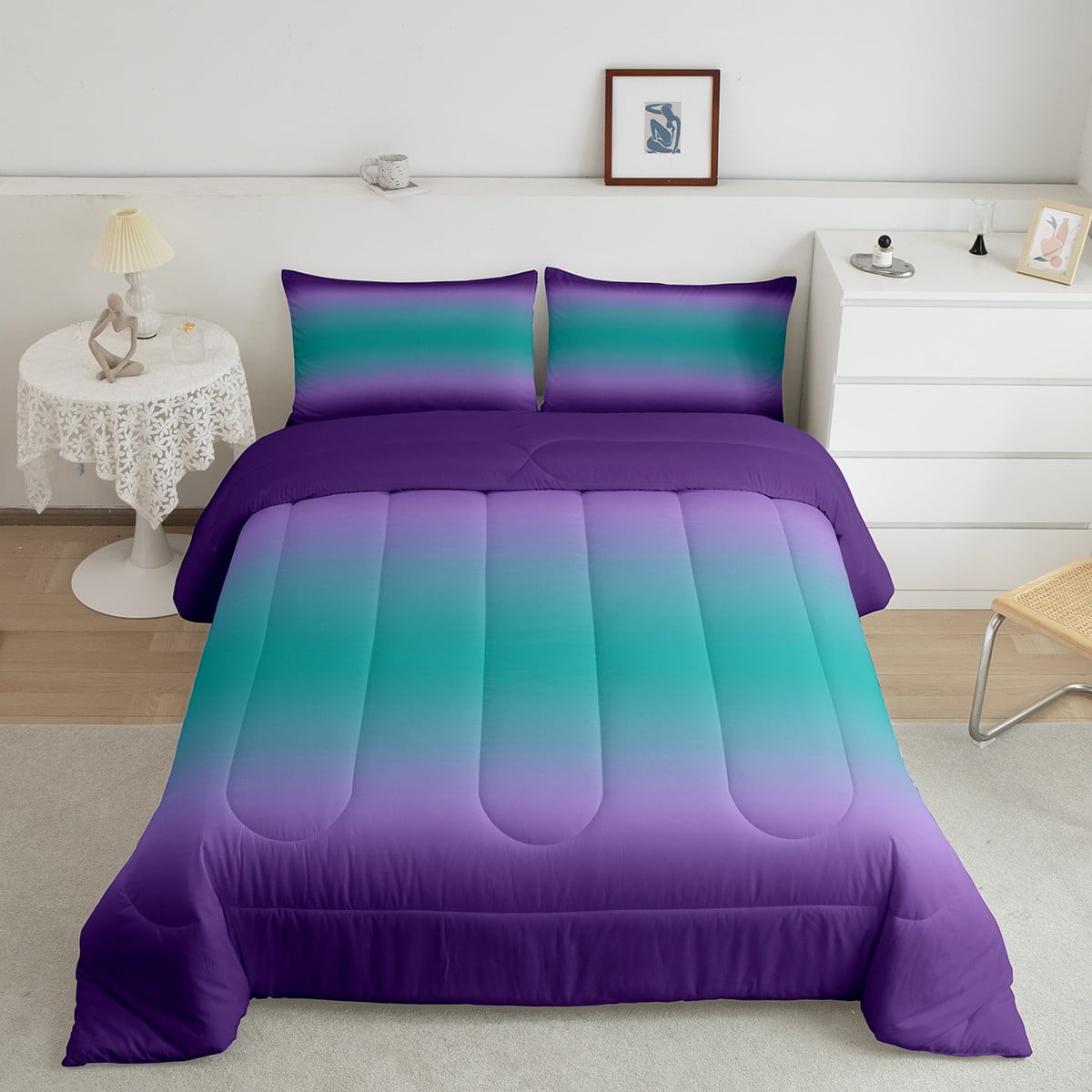 Emerald Green and Purple Bedding Sets for Boys Girls Ombre Teal Green