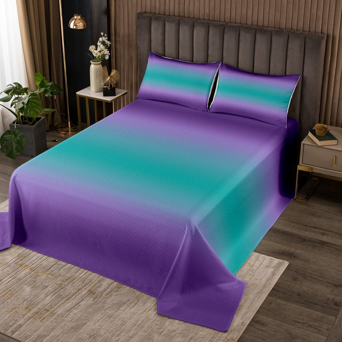 Emerald Green and Purple Coverlet Sets Ombre Teal Green Gradient King ...