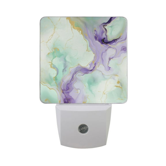 Emerald Green and Purple Marble LED Night Light Dusk to Dawn Sensor 2 Pack Plug-in Soft Light Nightlights for Bedroom Bathroom Nursery Hallway Kitchen