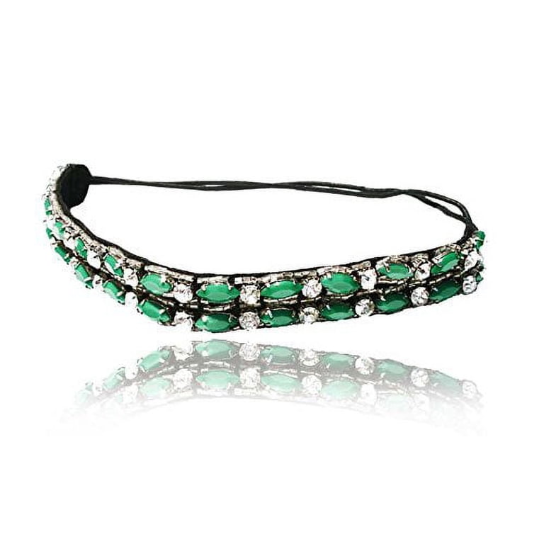 Emerald Green Rhinestone and Beaded Headband. Bohemian Style  display picture 2