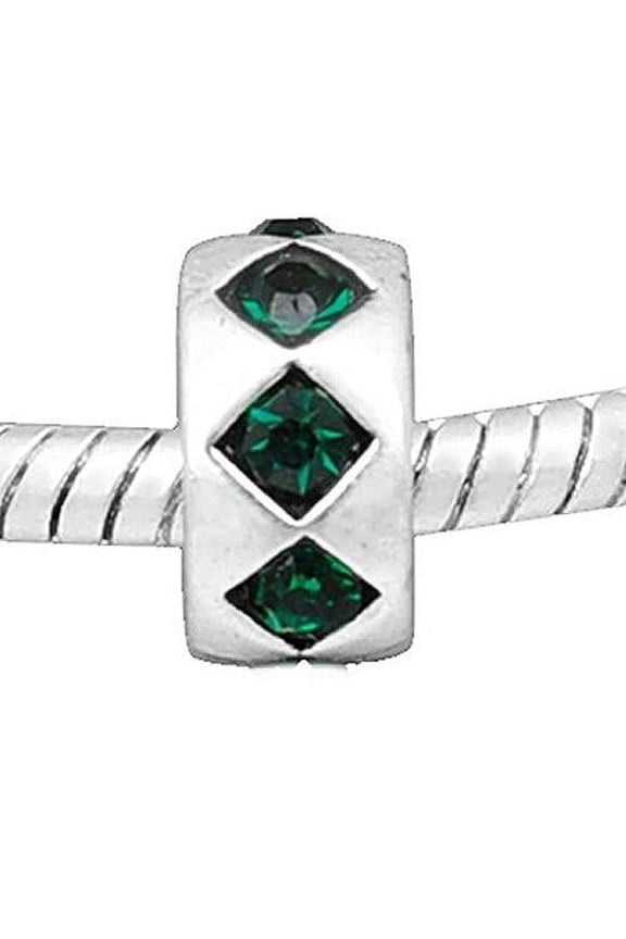 Emerald Green Rhinestones Rondelle Charm European Bead