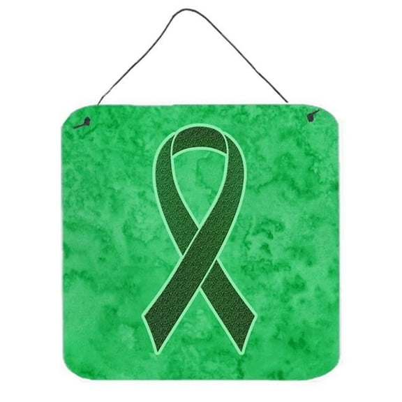Emerald Green Ribbon for Liver Cancer Awareness Aluminium Metal Wall or Door Hanging Prints, 6 x 6 In.