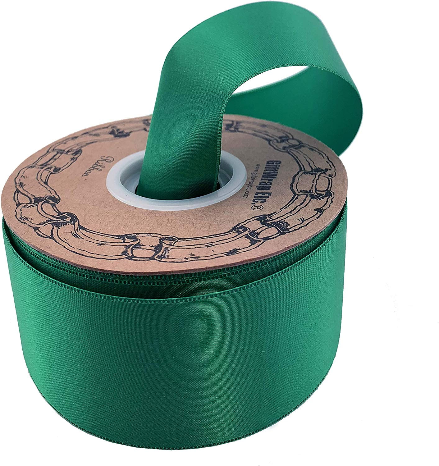 GIFTWRAP ETC. Emerald Green Satin Fabric Ribbon - 2" x 50 Yards, Fall, Christmas, Wreath, St. Patrick's Day, Easter