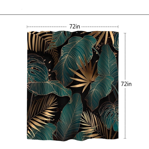 Emerald Green Shower Curtain,Black Gold Shower Curtain,72Wx72H Abstract Palm Leaves Tropical Monstera Bathroom Curtain Modern