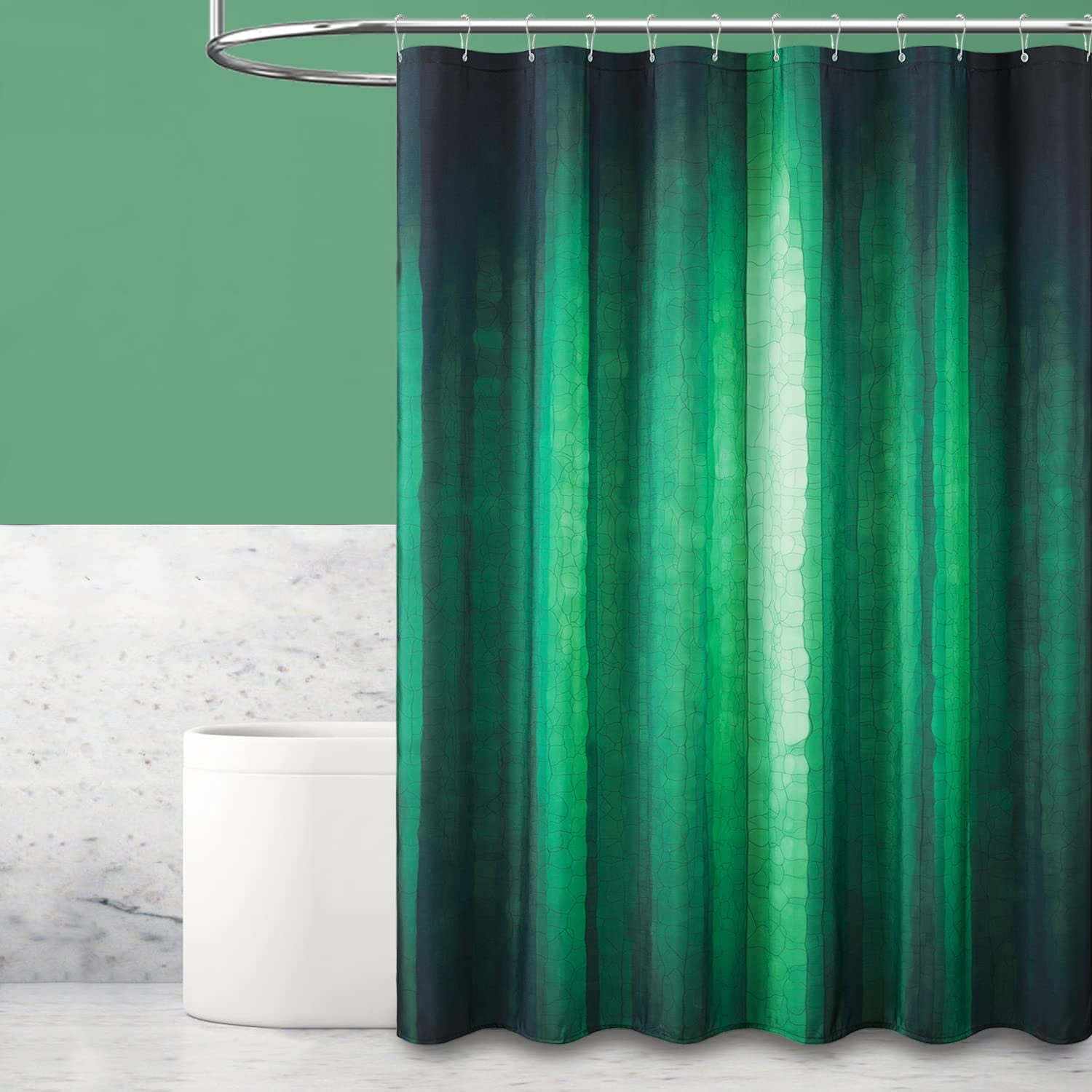 Emerald Green Shower Curtain Striped Ombre Linen Textured Fabric