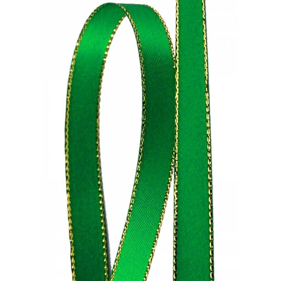 Emerald Green Solid Color 3/8-Inch Gold Edge Ribbon, 50-Yards
