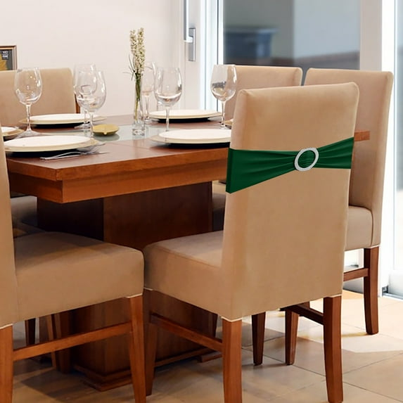 Emerald Green Spandex Chair Bands, 14x5 Inch Hunter Green Stretch Sashes with Diamond Slider, Christmas Party Decor, Winter Wedding Reception, Elastic Cover Bows, 1 Pack