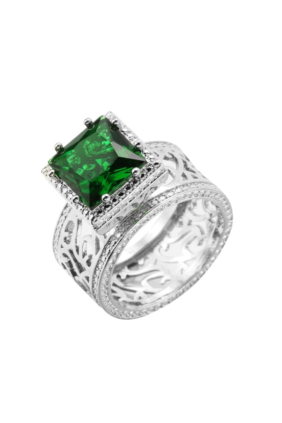 Emerald Green Square Cut Zircon Ring Copper Band Geometric Jewelry For Women Classic Sparkle Everyday Wear Set
