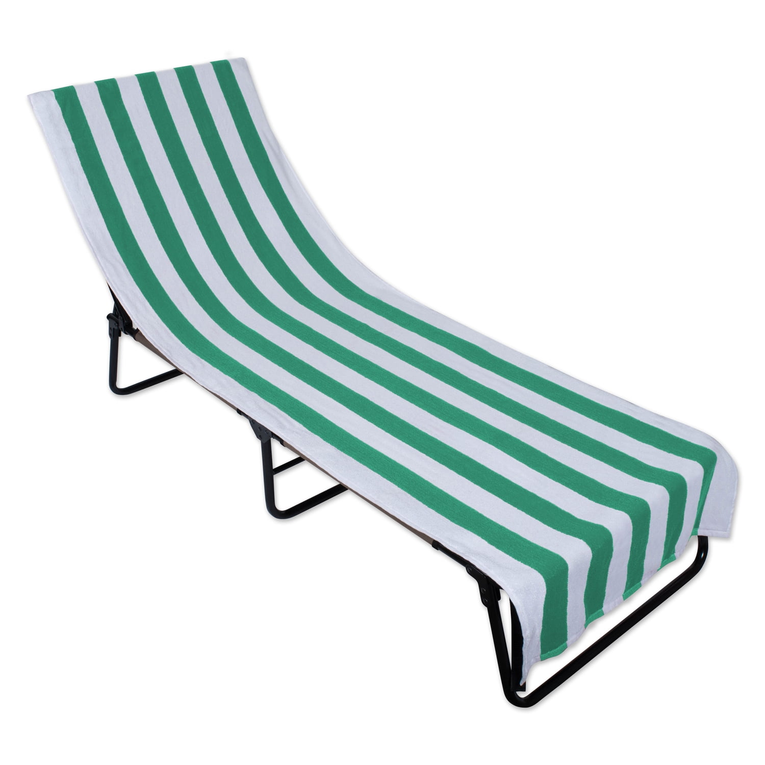 Emerald Green Stripe Lounge Chair Beach Towel With Top Pocket 26x82