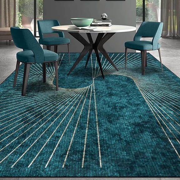 Emerald Green Striped Area Rug, Vortex Illusion Decorative Rugs Anti-Slip Large Area Carpet For Living Room Bedroom Dining Room 5 x 8ft
