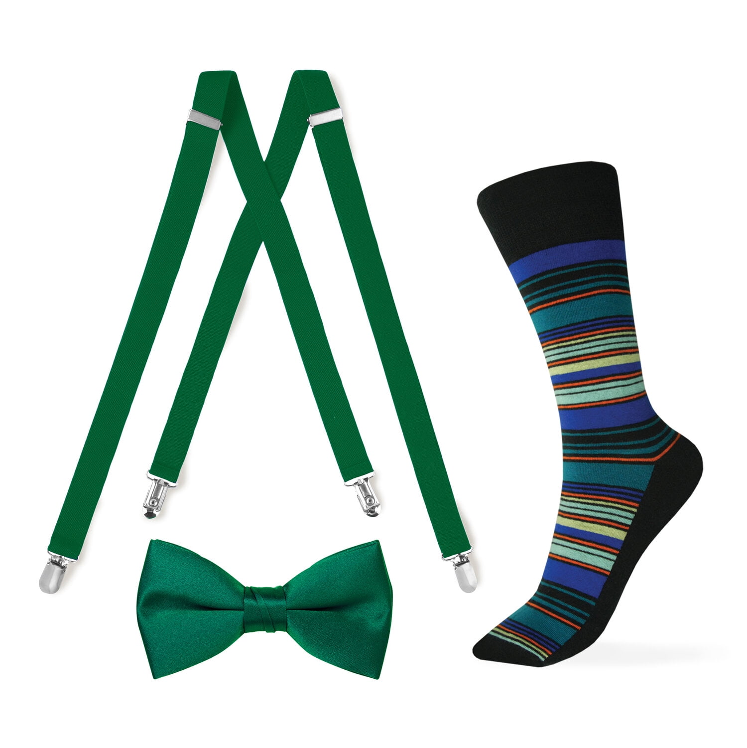 Emerald Green Suspender and Bow tie with Striped Sock