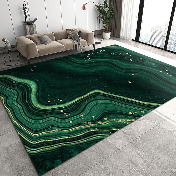Emerald Green Turquoise Area Rugs, 3D Curved Fluid Art Marble Area ...