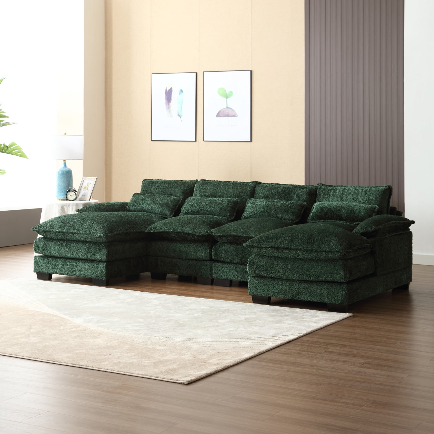 Emerald Green UShape Sectional Sofa with Chenille Fabric Modular