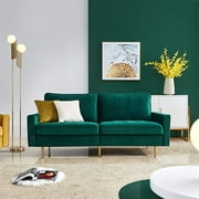 Emerald Green Velvet Couch Sofa, JULYFOX Mid Century Modern Loveseat Sofa 71 inch Wide Button Tufted with Golden Legs For Small Spaces