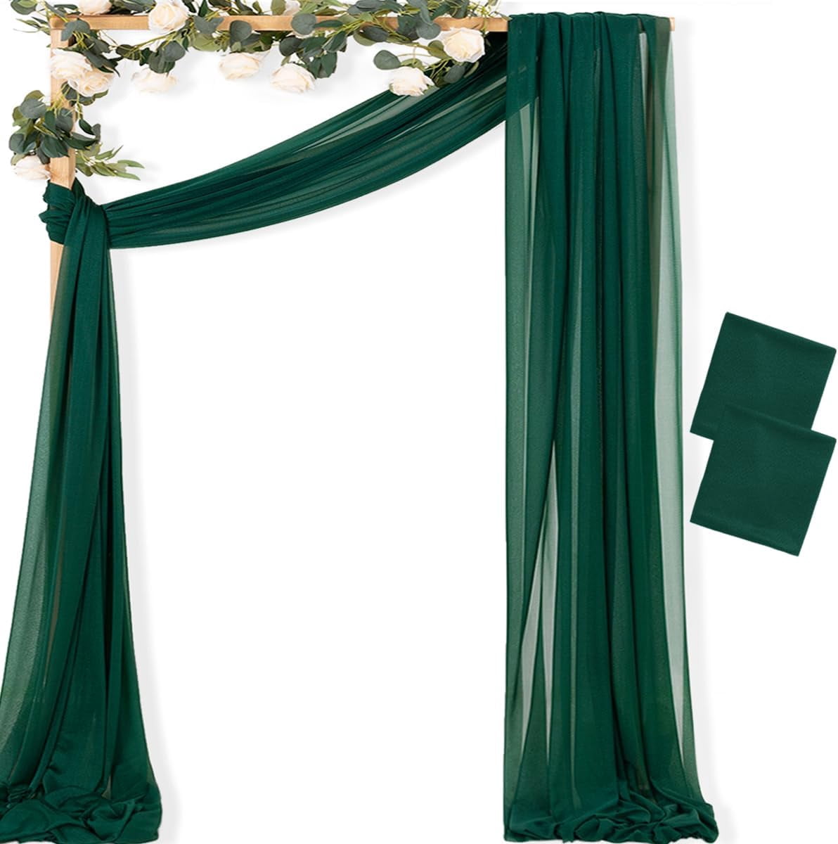 Emerald Green Wedding Arch Draping Fabric 2 Panels 29" x 20 FT Extra Long Gauze Drapes Sheer Backdrop Curtains 6.6 Yards Outdoor Drapery for Ceremony Party Ceiling Decoration