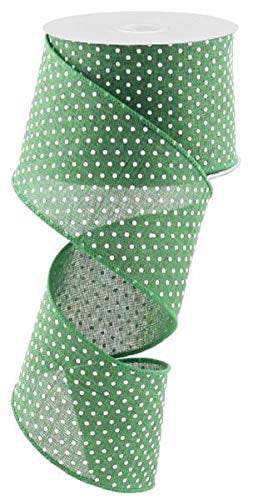Emerald Green White Raised Swiss Polka Dots Wired Ribbon (2.5 Inches x 50 Yards)