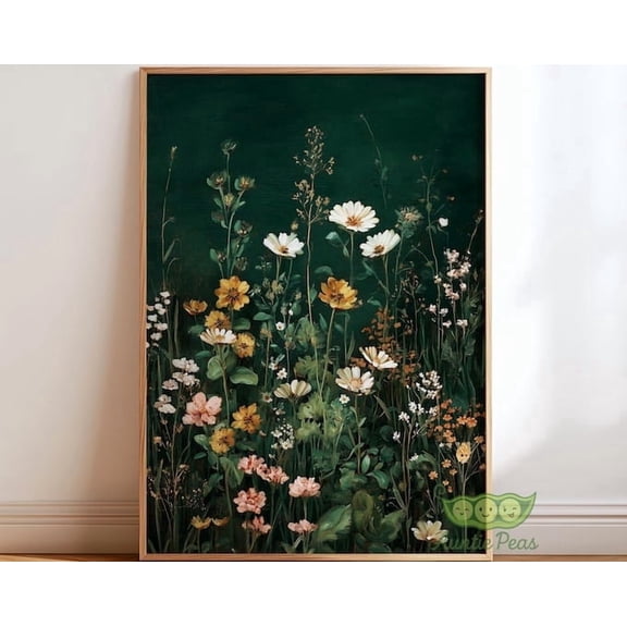 Emerald Green Wildflowers Botanical Wall Art Print Home Decor Office Wall Art