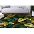 thumbnail image 1 of Emerald Green With Golden Leaf Rugs, Trendy Rug, Floral Rug, Salon Decor Rug, Pattern Rug, Step Rug, Personalized Gifts, 3D Printed Rug, 2.6'x6.5' - 80x200 cm, 1 of 8