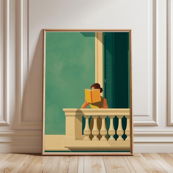 Emerald Green Woman Reading Print-Green Wall Art Library Book Lover Gifts Minimalist Decor Dopamine Decor Reading Nook Bedroom Wall Art, Unframed Paper Print