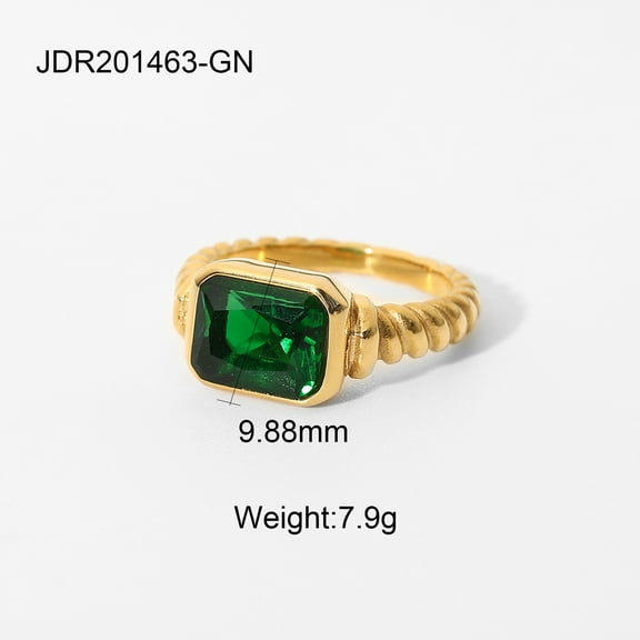Emerald Green Zircon Ring – Stainless Steel 18K Gold-Plated Titanium Band, MONMONDAY Luxury Statement Jewelry for Men Women