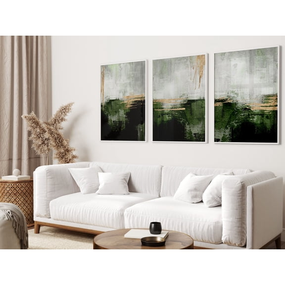 Emerald Green and Gold Abstract Art Prints Prints Emerald Green Decor Minimalist Wall Art Apartment Living Room Decor Set 3