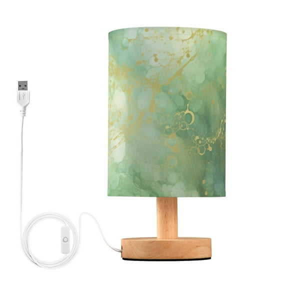 Emerald Green and Gold Marble Bedside Desk Lamp LED Table Nightstand Lamps Warm Light Fabric Lampshade for Home Bedroom Office Living Room Decor