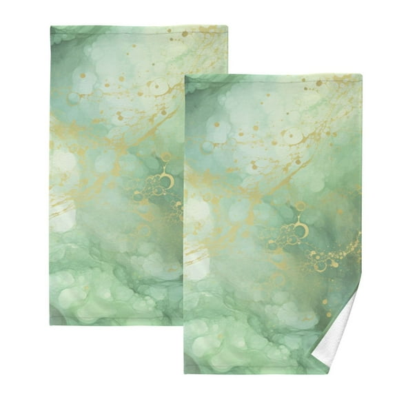 Emerald Green and Gold Marble Hand Towel Set 2 Pcs Cotton Absorbent Soft Face Towels Bath Towels for Bathroom Kitchen Shower Hotel Decor 16"x28"