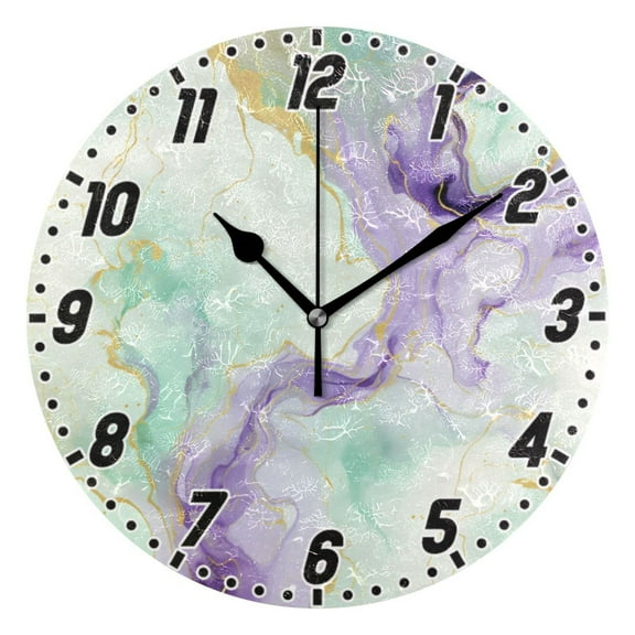 Emerald Green and Purple Marble Wall Clock 9.8 inch Battery Operated Clocks Non-Ticking Silent for Bedroom Office Kitchen Living Room