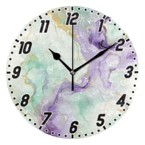 Emerald Green and Purple Marble Wall Clock 9.8 inch Battery Operated Clocks Non-Ticking Silent for Bedroom Office Kitchen Living Room