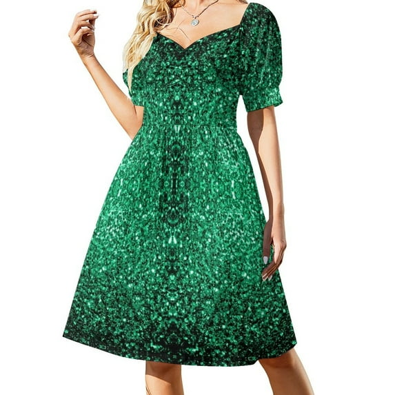 Emerald Green faux glitter sparkles Sleeveless Dress prom dresses elegant women's sets
