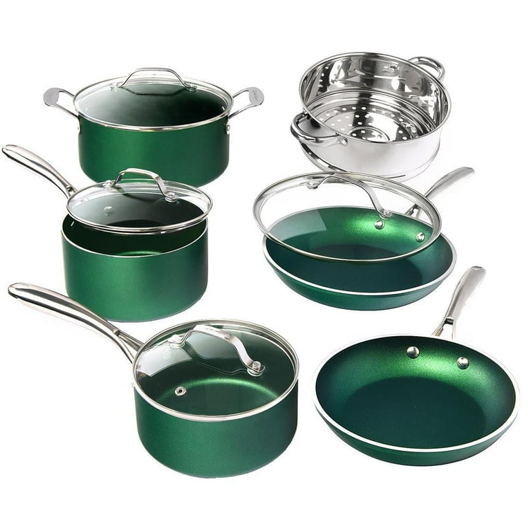 10-Piece Aluminum Ultra-Durable Non-Stick Diamond Infused Cookware Set with Glass Lids 10-Piece Aluminum Ultra-Durable Non-Stick Diamond Infused Cookware Set with Glass Lids
