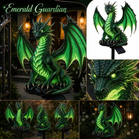 Emerald Guardian Solar Dragon Garden Light  Glowing Fantasy Outdoor Yard Decor, Eye-Catching Statement Centerpiece for Gothic Style Garden Decor