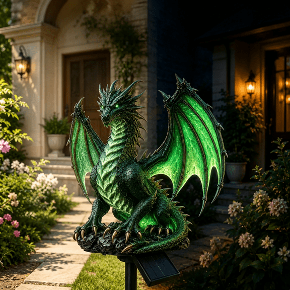 Emerald Guardian Solar Dragon Garden Light – Solar Dragon Light with Gothic Lamp Aura, Ideal Halloween Decor & Nighttime Accent