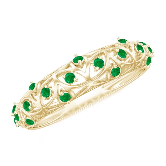 Rosec Jewels Emerald Half Eternity Band Ring, Filigree Band Ring (AAA Quality), 18K Yellow Gold, US 12.50